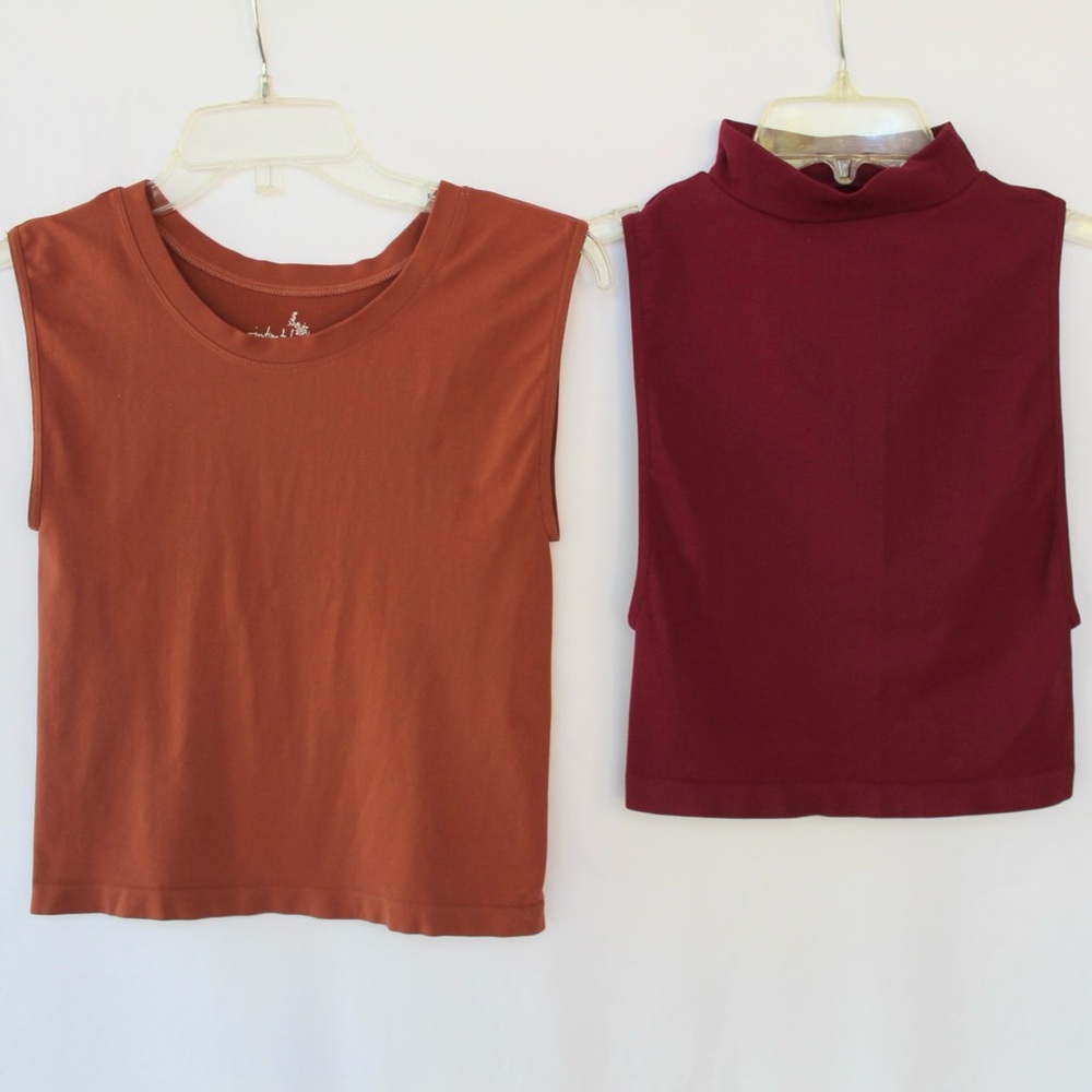 LOT OF 2 Free People Womens Seamless Muscle Turtleneck Crop Tank Top Cami M/L